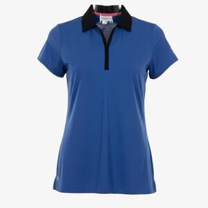 EP New York Blue & Black Short Sleeve Cutout Back Fitted Active Polo